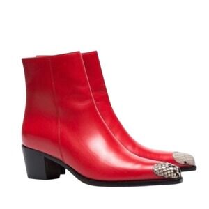 BOYY Milanese Boot Red Leather Snake Cap Toe Block Heel Western Boots Size 40